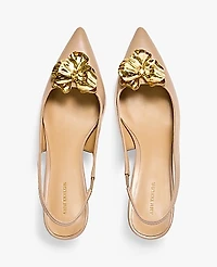 Ann Taylor Flower Leather Slingback Pump Sandalwood Women's