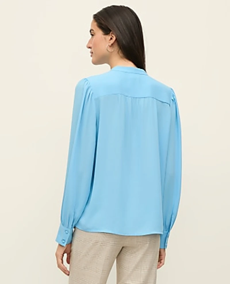 Ann Taylor Petite Lace Trim Blouse Sky Gazing Women's