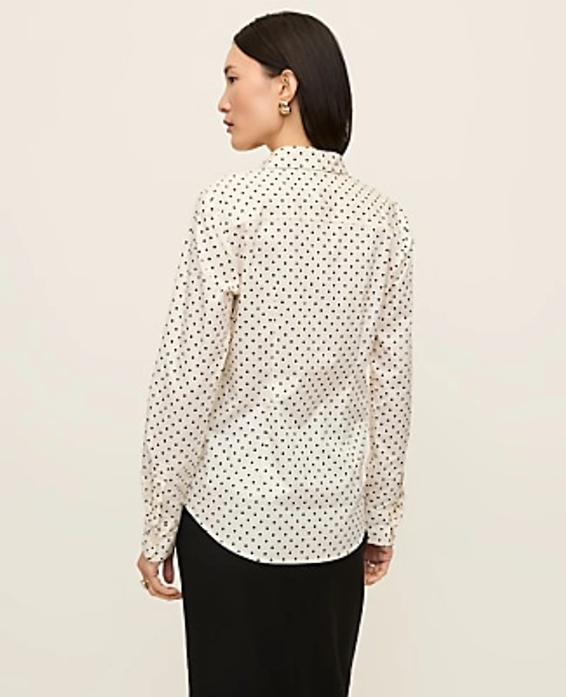 Ann Taylor Dotted Perfect Shirt Size 12 Winter White Women's