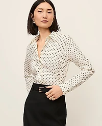 Ann Taylor Dotted Perfect Shirt Size 12 Winter White Women's