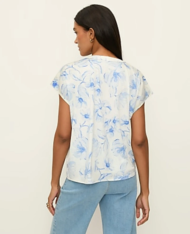 Ann Taylor Petite Floral Mixed Media Top Blue Women's