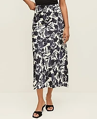 Ann Taylor Petite Floral Satin Midi Slip Skirt Size Large Night Sky Women's