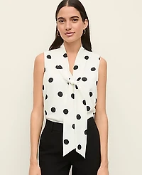 Ann Taylor Petite Dotted Bow Neck Shell Top Winter White Women's