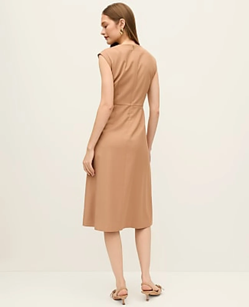 Ann Taylor The Petite Crew Neck Flare Midi Dress Weathered Oak Women's