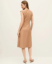 Ann Taylor The Petite Crew Neck Flare Midi Dress Weathered Oak Women's