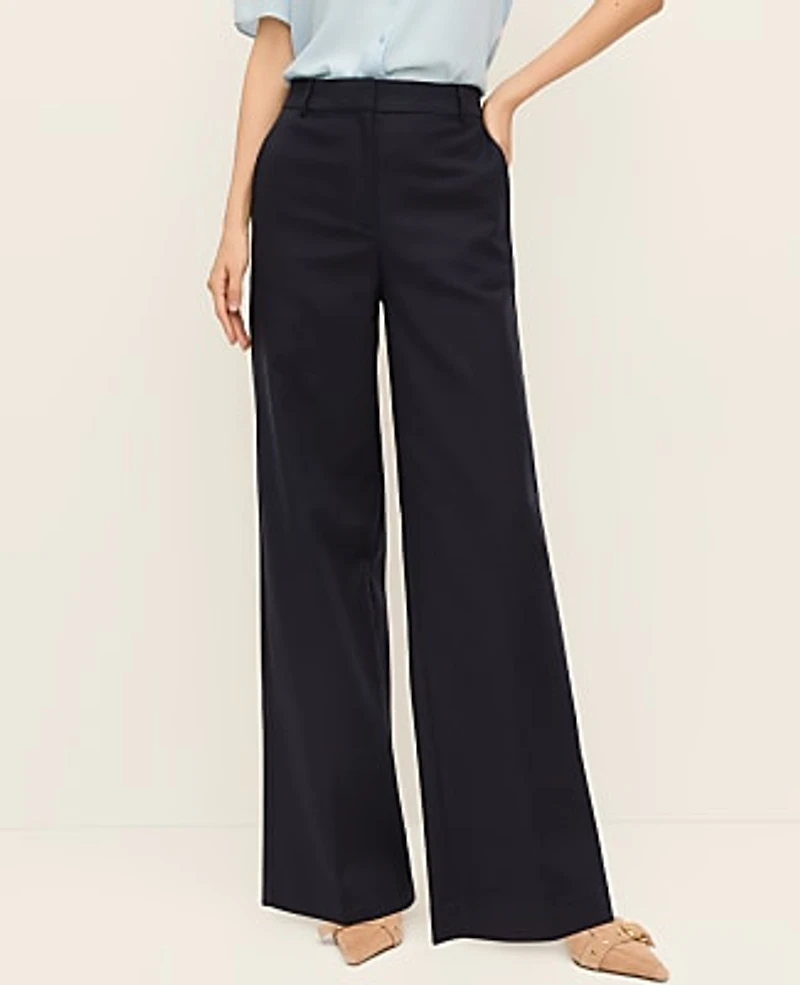 Ann Taylor The Petite Wide-Leg Pant in Doubleweave Size 0 Night Sky Women's