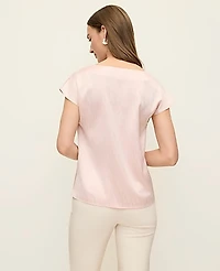 Ann Taylor Petite Geo Satin Cowl Neck Top Rose Smoke Women's