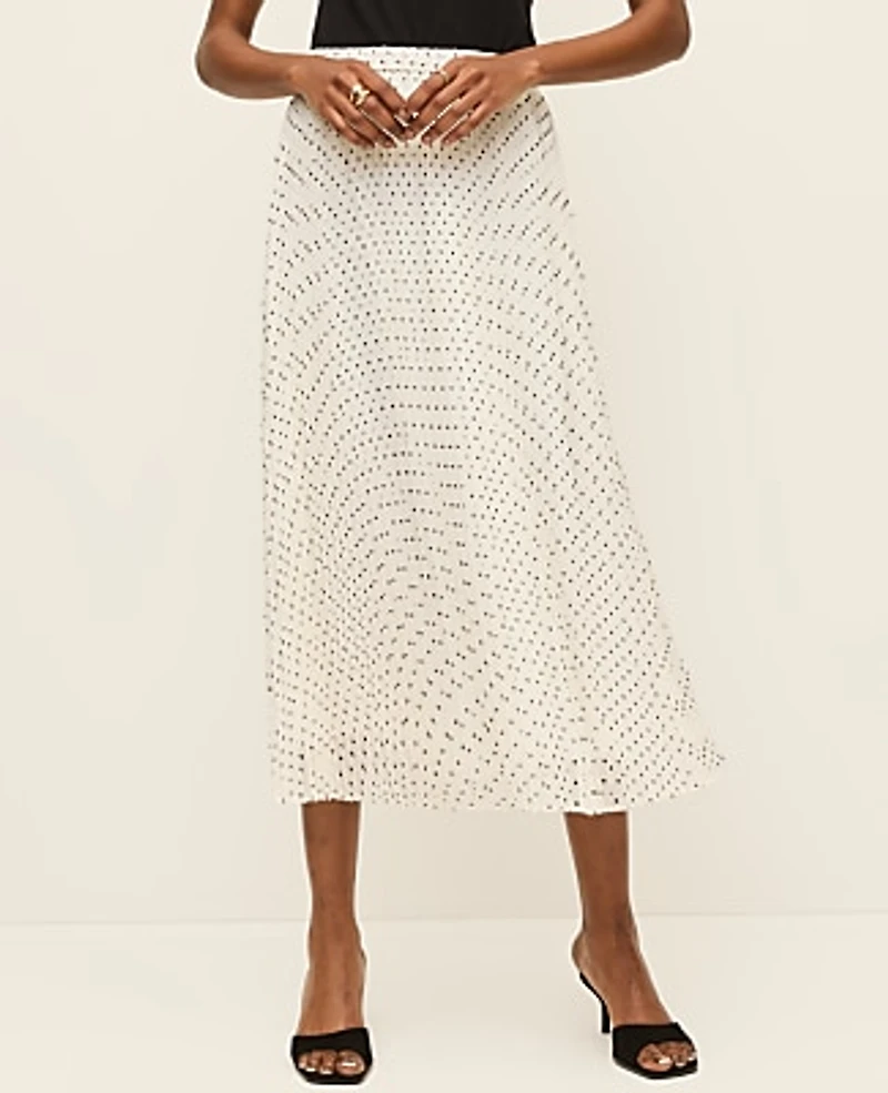Ann Taylor Petite Polka Dot Chiffon Midi Skirt Size Large Winter White Women's