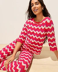 Ann Taylor Petite Striped Crochet Sweater Smoldering Red Women's
