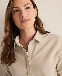 Ann Taylor Haven Well Within Cotton Corded Top Light Ash Melange Women's
