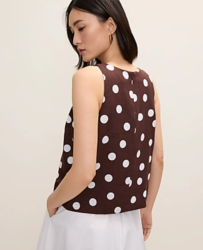 Ann Taylor Polka Dot Halter Tank Top in Linen Blend Size XS Rich Walnut Women's