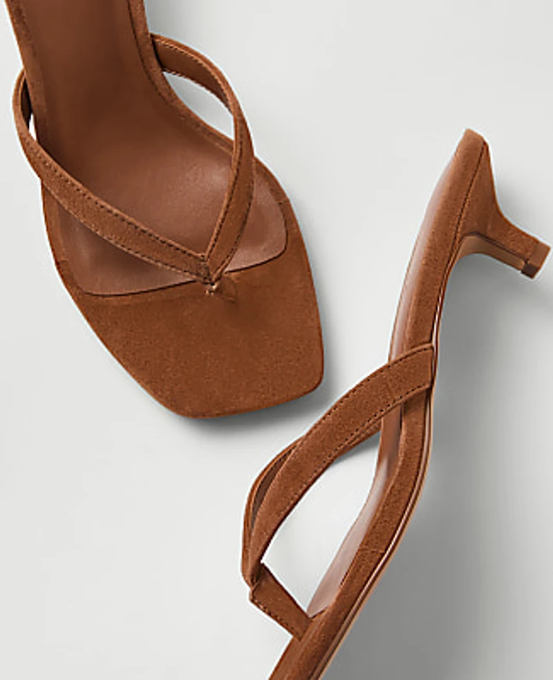 Ann Taylor Suede Kitten Heel Sandal Coffee Bean Women's