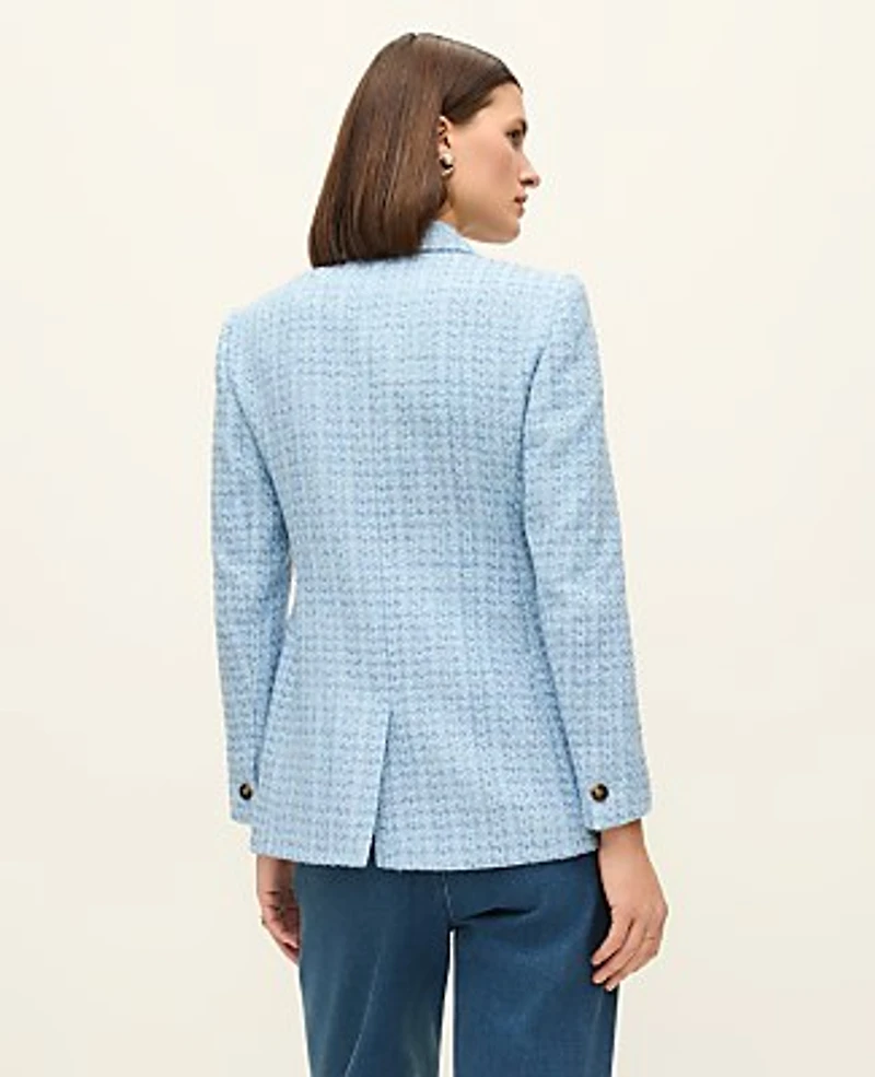 Ann Taylor The Petite Crosby Blazer Tweed Light Blue Multi Women's