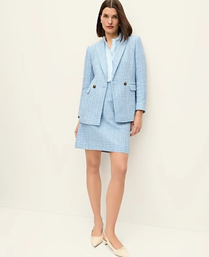 Ann Taylor The Petite Crosby Blazer Tweed Light Blue Multi Women's