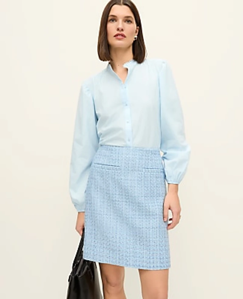 Ann Taylor Petite Tweed A-Line Skirt Size 0 Light Blue Multi Women's