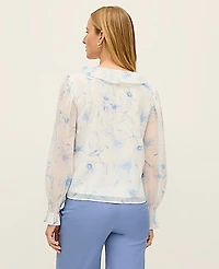 Ann Taylor Floral Ruffle Trim Blouse Size XS Blue Women's