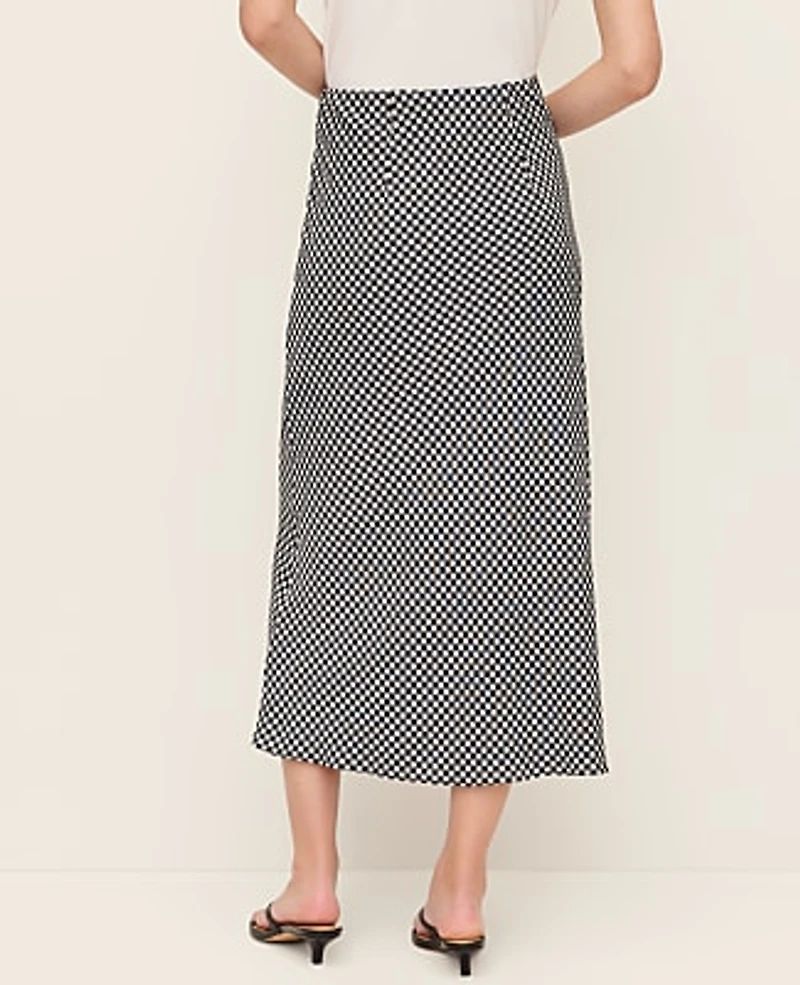 Ann Taylor Gingham Bias Midi Slip Skirt Black Women's