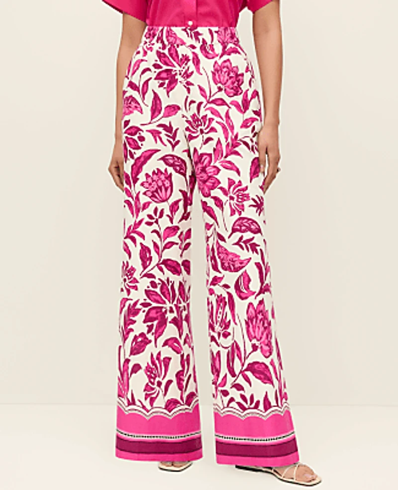 Ann Taylor The Floral Easy Fit Wide-Leg Pant Linen Pink Women's