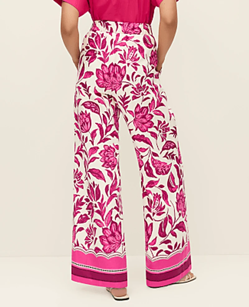 Ann Taylor The Floral Easy Fit Wide-Leg Pant Linen Pink Women's