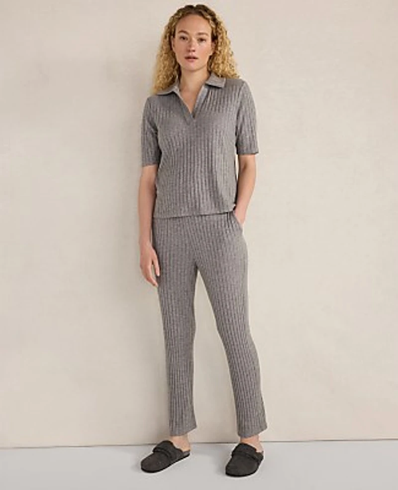 Ann Taylor Haven Well Within Wide Rib Knit Johnny Collar Top Size XS Fog Grey Heather Women's