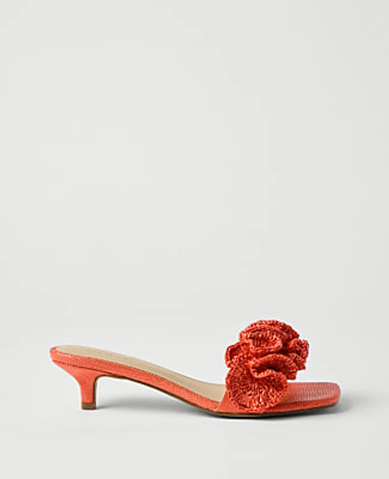 Ann Taylor Gathered Straw Kitten Heel Sandal Women's