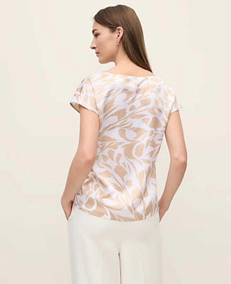Ann Taylor Petite Geo Satin Cowl Neck Top Pale Sandalwood Women's