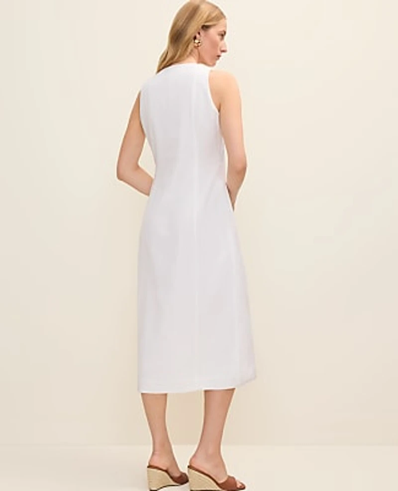 Ann Taylor Button Midi Dress Linen Blend White Women's