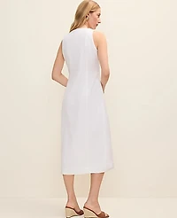 Ann Taylor Button Midi Dress Linen Blend White Women's