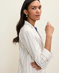 Ann Taylor Petite Weekend Striped Blazer Linen Blend Ocean Oasis Women's