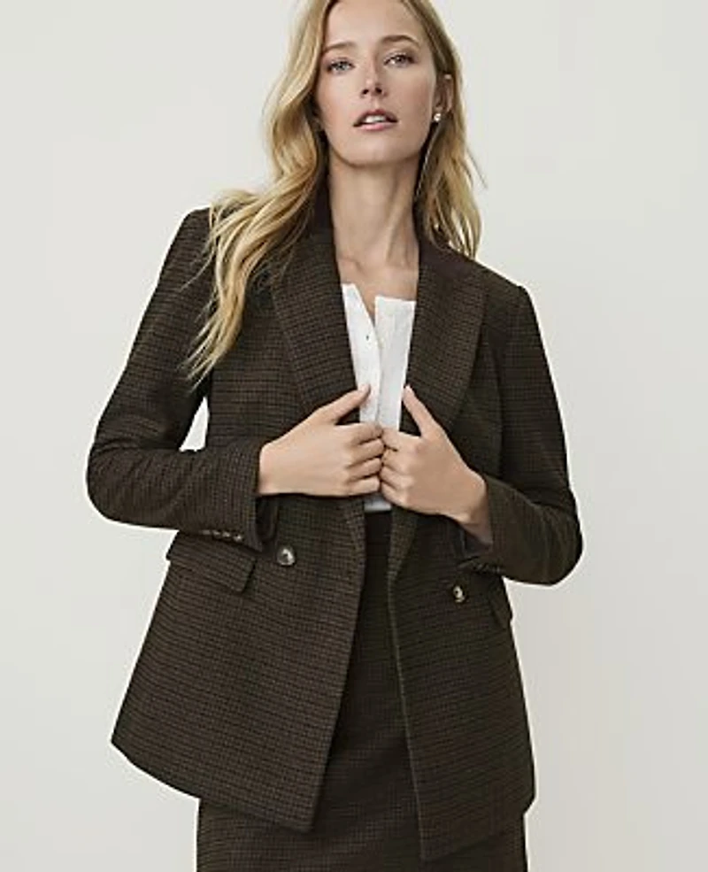 Ann Taylor Weekend Crosby Blazer Forest Houndstooth Combo Women's