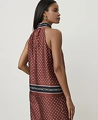Ann Taylor Geo Print Sleeveless Tie Neck Blouse Amber Noir Women's
