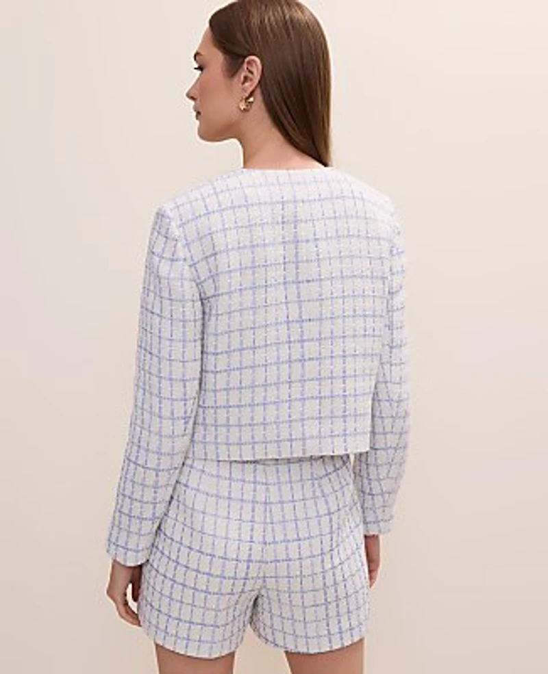 Ann Taylor Petite Patch Pocket Jacket Tweed Neutral/Blue Combo Women's