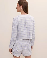 Ann Taylor Petite Patch Pocket Jacket Tweed Neutral/Blue Combo Women's