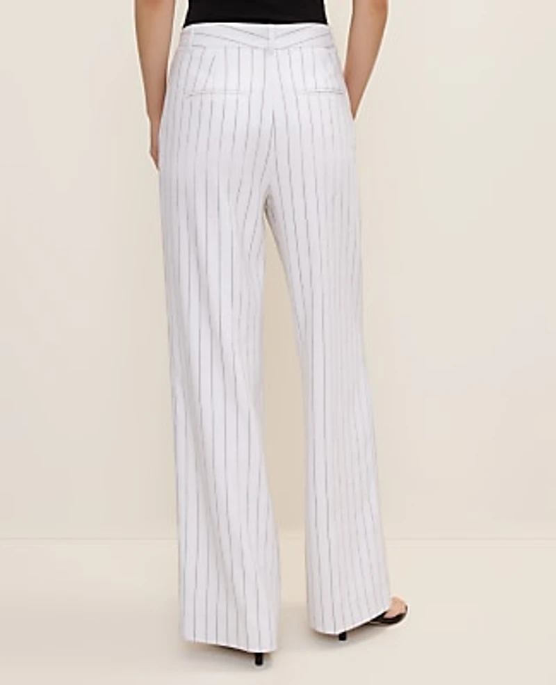 Ann Taylor The Petite Pinstripe Wide-Leg Pant Linen Blend White Women's