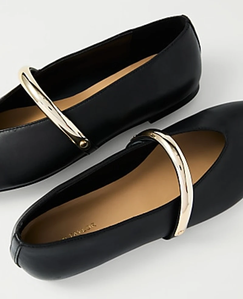 Ann Taylor Leather Hardware Embellished Mary Jane Flat Women's