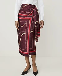 Ann Taylor Horsebit Print Wrap Skirt Satin A Purest Plum Women's