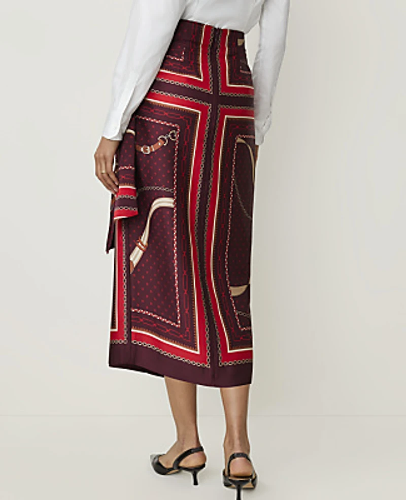 Ann Taylor Horsebit Print Wrap Skirt Satin A Purest Plum Women's