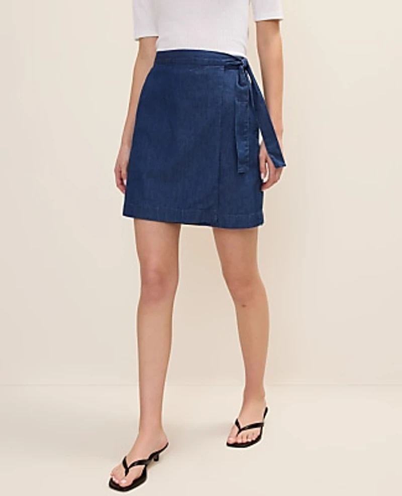 Ann Taylor Petite Weekend Tie Waist Denim Skirt Medium Wash Women's