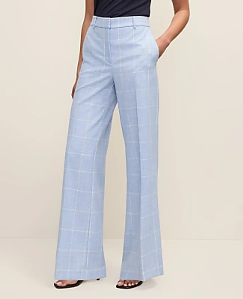 Ann Taylor The Petite Wide-Leg Pant in Windowpane Size 8 Blue/Neutral Women's