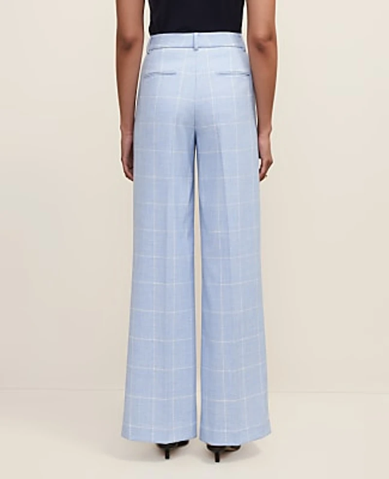Ann Taylor The Petite Wide-Leg Pant in Windowpane Size 8 Blue/Neutral Women's