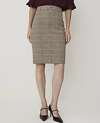 Ann Taylor Plaid Belted Midi Pencil Skirt French Mocha Women's