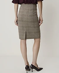 Ann Taylor Plaid Belted Midi Pencil Skirt French Mocha Women's