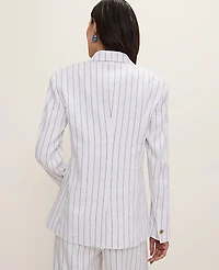 Ann Taylor The Petite Pinstripe Long One Button Blazer Linen Blend White Women's