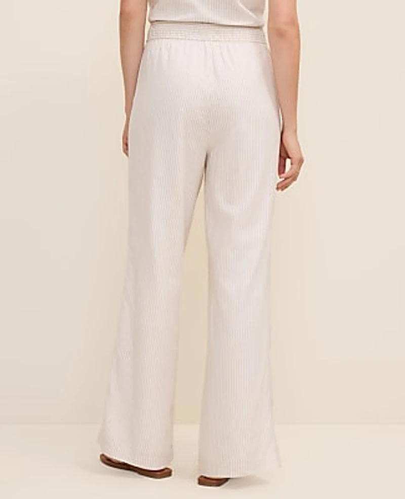 Ann Taylor Weekend Striped Easy Fit Wide-Leg Pant Linen Blend Sail Cloth Women's