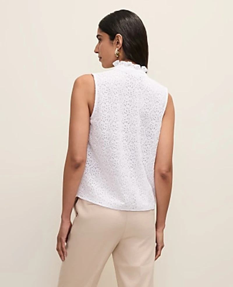 Ann Taylor Petite Ruffle Collar Lace Sleeveless Shirt Women's