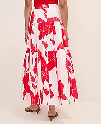 Ann Taylor Floral Tiered Full Skirt Bright Cherry Women's