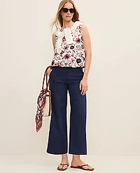 Ann Taylor Weekend Floral Tank Top Linen Blend Night Sky Women's