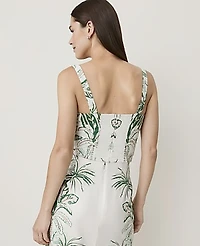 Ann Taylor Palm Print Tank Top Linen Blend Frech Cut Green Women's
