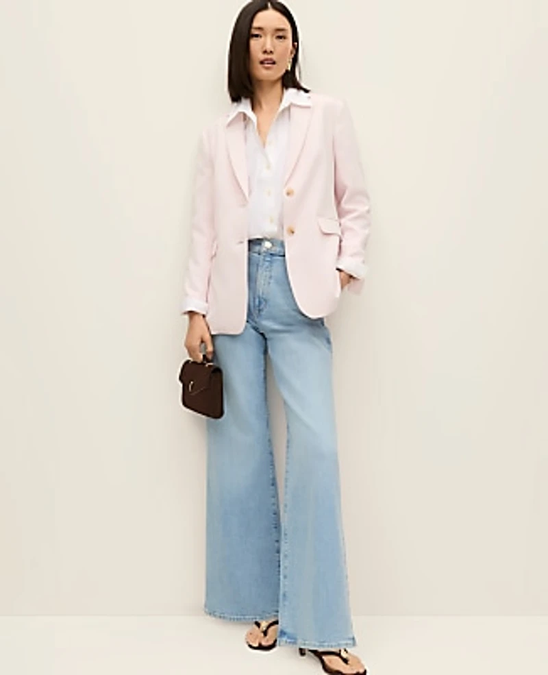 Ann Taylor The Petite Greenwich Blazer in Textured Crepe Size 2 Blush Haze Women's