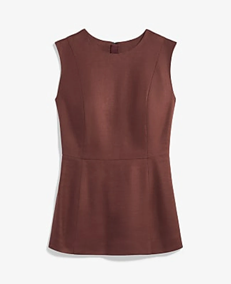 Ann Taylor The Petite Long Crew Neck Top Linen Blend Rich Walnut Women's